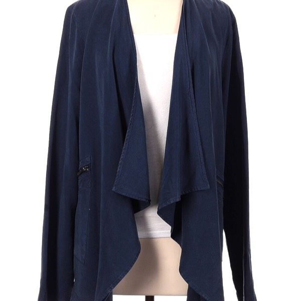 Angie Womens Open Waterfall Front Asymmetric Hem Lyocell Cardigan Jacket Navy XL